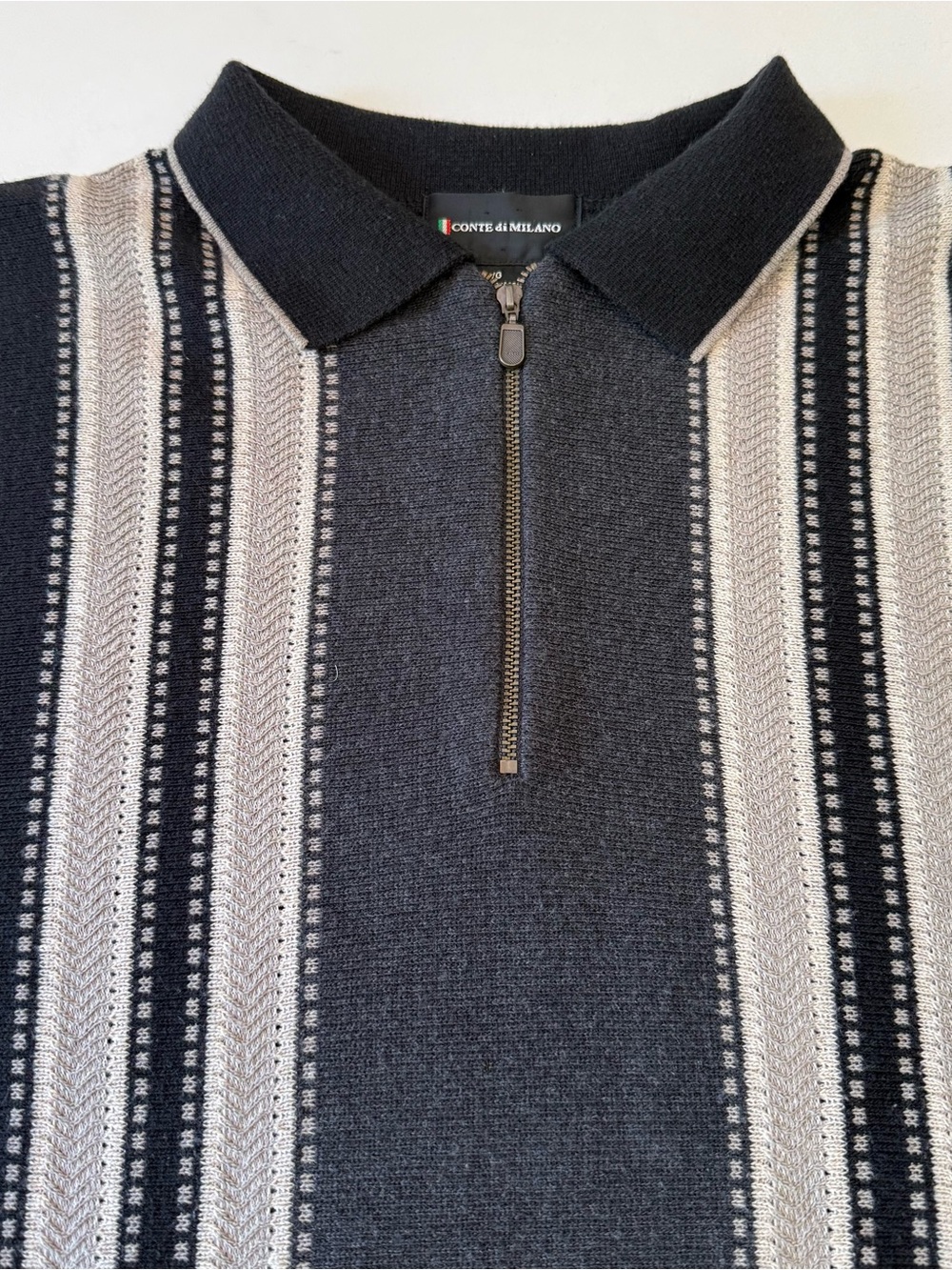 Conte Di Milano Italy Quarter Zip Grandpa Old Money wool Knit Polo Sweater Men L